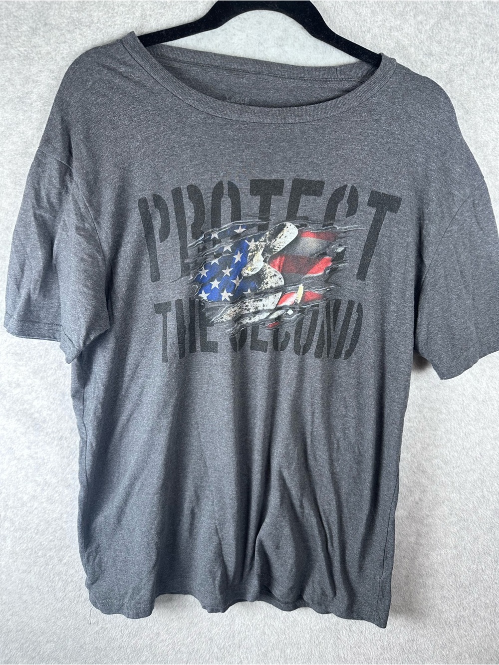 Protect The Second Grey Graphic Tee with American Flag Print Ultra Soft